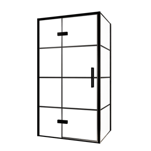 Balmani Senses Design Eckdusche: Drehtür (Links) mit fixierte Seitenwand, 100 x 100 cm, Lined, Profil Schwarz