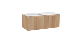 Balmani Idra meuble salle de bains suspendu 120 x 55 cm chêne naturel avec Tablo Arcato plan vasque asymétrique à gauche en solid surface blanc mat