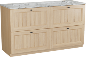 Balmani Lemon staand badkamermeubel 150 x 55 cm, fineer natuur eik met Tablo Arcato dubbele wastafel in carrara