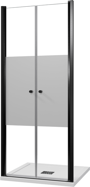 Luca Varess Kuresa douche pendeldeur 90 x 200 cm helder glas met matte strook mat zwart profiel