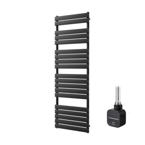 Vipera Vulcan enkele handdoekradiator 60 x 180 cm elektrische verwarming mat zwart zij- en middenaansluiting 1000W, weerstand inbegrepen