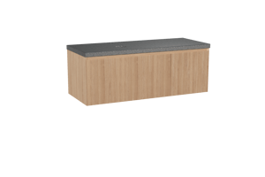 Balmani Fila zwevend badkamermeubel 135 x 55 cm natuur eik met Rock asymmetrisch linkse wastafel in graniet zwart, Verticale symmetrische rechte ribbel