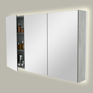 Storke Reflecta Spiegelschrank, 130 x 75 cm, Beton dunkelgrau, mit Spiegelbeleuchtung