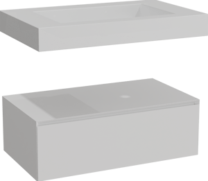 Balmani Mitra Elements hängendes Möbelstück Set: 90 x 55 cm, Weiß matt mit Modus Einzelwaschtisch, Solid Surface Weiß matt