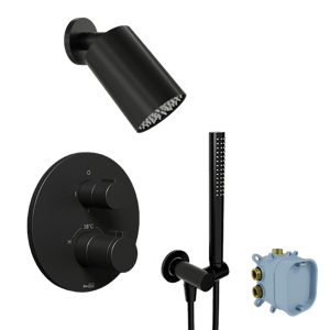 Blaufoss Smartbox Round thermostat-armatur Unterputz Regendusche-System mit Kopfbrause 14 x 9 cm Schwarz Matt