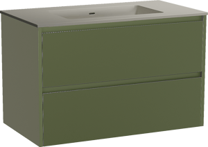 Storke Seda zwevend badmeubel 95 x 52 cm olijfgroen met Diva enkele wastafel in top solid zijdegrijs