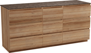 Balmani Lucida freistehendes Möbelstück Set: 180 x 55 cm, Teak, mit Stretto Einzel- oder Doppel Waschtischplatte, Marmor Dark Emperador