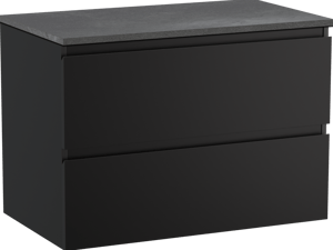 Linie Lado meuble salle de bains suspendu 80 x 46 cm noir mat avec Lado tablette simple en mélaminé ardoise gris