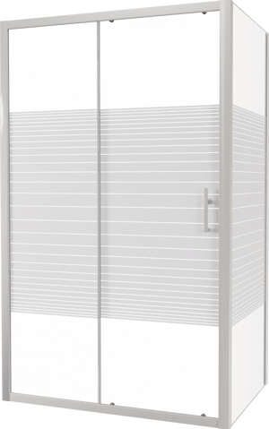SanyOne Anton Eckdusche Schiebetür mit fixierter Seitenwand, 120 x 80 cm, Streifglas, Profil Weiß