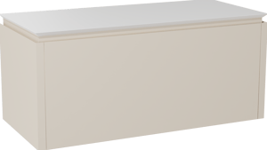 Balmani Eclips zwevend badkamermeubel 120 x 55 cm Sandbeige met Eclips enkel of dubbel tablet in Solid Surface mat wit