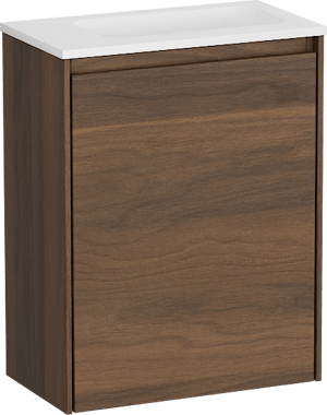 Storke Edge zwevend toiletmeubel 40 x 22 cm Notelaar met Fina wastafel in mat witte Solid Surface