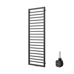 Vipera Listona enkele handdoekradiator 50 x 180 cm elektrische verwarming mat zwart zij- en middenaansluiting 728W, weerstand inbegrepen