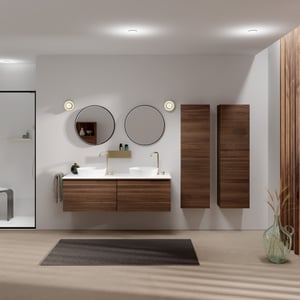 Balmani Forma Badmöbel Set mit Stretto Waschtischplatte für Aufsatzwaschbecken