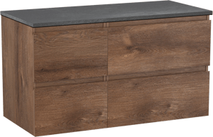 Linie Lado hängendes Möbelstück Set: 100 x 46 cm, Braune Eiche, mit Lado Einzel- oder Doppel Waschtischplatte, Melamin Schiefergrau