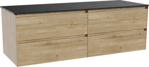 Balmani Mitra zwevend badmeubel 150 x 55 cm ruw eiken met Stretto enkel of dubbel wastafelblad in zwart graniet