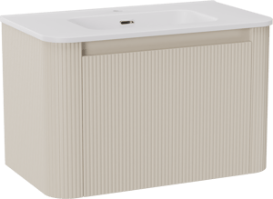 Storke Soft hängendes Möbelstück Set: 80 x 46 cm, Sand Matt, mit Kera Soft Einzelwaschtisch Keramik Weiβ matt, Vertikale symmetrische gerade Rippe