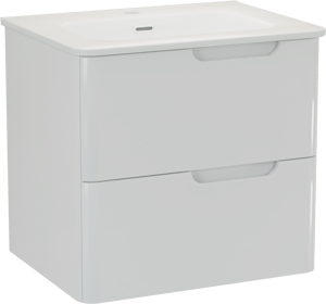 Linie Curvo hängendes Möbelstück Set: 60 x 46 cm, Weiβ glänzend, mit Baro Curvo Einzelwaschtisch Keramik Weiβ glänzend