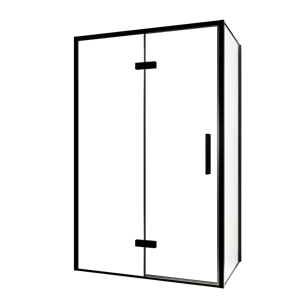 Balmani Senses Design douchehoek met linkse draaideur en vaste zijwand, 120 x 90 cm, Helder glas, Zwarte profielen, met coating