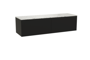 Balmani Idra meuble salle de bains suspendu 180 x 55 cm noir mat avec Stretto tablette simple ou double en blanc/noir mat terrazzo