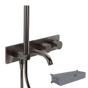 Blaufoss Round Thermostat Unterputz Badewannenarmatur: Brushed GunMetal, Einbauelement inklusive, mit Brausekopf