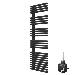 Vipera Avila Einzel Handtuchheizkörper 60 x 187 cm Elektrische Heizung Schwarz matt Mittelanschluss 1000W, inkl. Widerstand