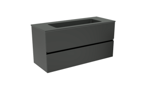 Storke Edge hängendes Möbelstück Set: 100 x 40 cm, Schwarz matt, mit Scuro Einzelwaschtisch, Quarz Schwarz matt