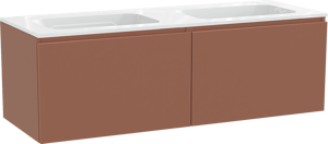 Balmani Sfera by Lucida zwevend badmeubel 150 x 55 cm cotto met Tablo Strada dubbele wastafel in composietmarmer hoogglans wit