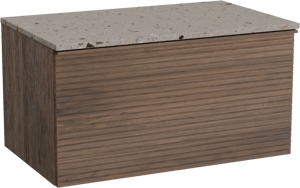 Balmani Forma zwevend badkamermeubel 90 x 55 cm amerikaanse notelaar met Stretto enkel tablet in terrazzo greige terrazzo, Horizontale symmetrische rechte ribbel