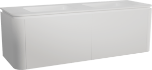 Balmani Moon zwevend badkamermeubel 160 x 55 cm mat wit met Moon dubbele wastafel in solid surface mat wit