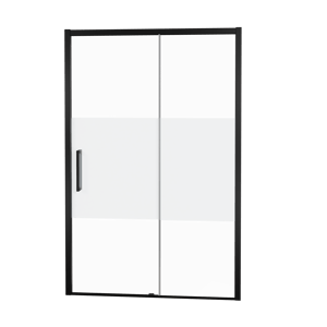 Balmani Senses Design douche schuifdeur rechts 160 cm x 210 cm Helder glas met matte strook glas, Zwarte profielen
