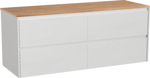 Storke Seda meuble salle de bains suspendu 150 x 52 cm blanc mat avec Panton tablette simple ou double en mélaminé chêne brut