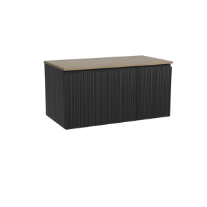 Storke Ribs zwevend badkamermeubel 100 x 52 cm zwarte eik met Panton enkel tablet in melamine ruwe eik, Verticale asymmetrische rechte ribbel