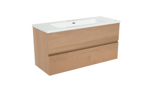 Storke Edge hängendes Möbelstück Set: 100 x 40 cm, Rohe Eiche, mit Diva Einzelwaschtisch, Marmorkomposit Weiß glänzend