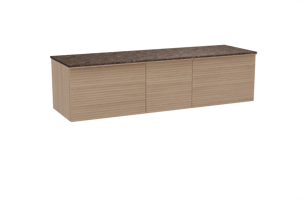 Balmani Forma hängendes Möbelstück Set: 180 x 55 cm, Naturbelassene Eiche, mit Stretto Einzel- oder Doppel Waschtischplatte, Marmor, Dark Emperador, Horizontale symmetrische gerade Rippe