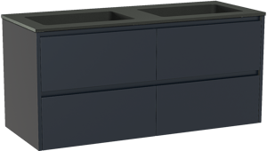 Storke Seda meuble salle de bains suspendu 130 x 52 cm bleu nuit avec Scuro double vasque en quartz noir mat