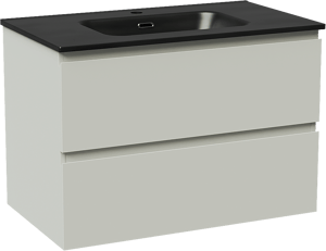 Linie Lado zwevend badmeubel 80 x 46 cm greige met Baro enkele wastafel in porselein mat zwart