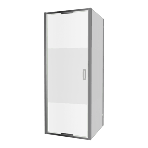 Luca Varess Vidor In Eckdusche: Drehtür und fixierte, Seitenwand, 80 x 80 cm, Klarglas mit mattiertem Streifen, Chrom Profil, glänzend