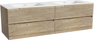 Storke Edge zwevend badkamermeubel 170 x 52 cm ruwe eik met Mata dubbele wastafel in solid surface mat wit