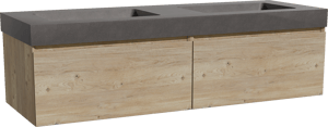 Storke Edge meuble salle de bains suspendu 150 x 52 cm chêne brut avec Scuro High double vasque en quartz noir mat