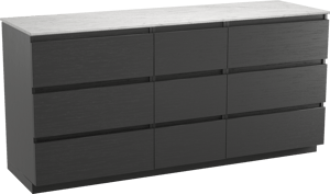 Balmani Lucida freistehendes Möbelstück Set: 180 x 55 cm, Schwarze Eiche, mit Stretto Einzel- oder Doppel Waschtischplatte, Marmor Carrara