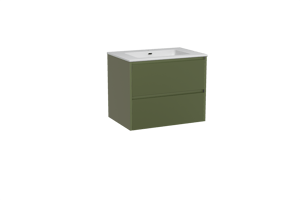 Storke Seda hängendes Möbelstück Set: 75 x 52 cm, Olivgrün, mit Diva Einzelwaschtisch, Marmorkomposit Weiß glänzend