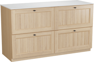 Balmani Lemon staand badkamermeubel 150 x 55 cm, fineer natuur eik met Stretto enkel of dubbel tablet in mat wit