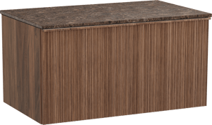 Balmani Forma zwevend badmeubel 90 x 55 cm amerikaans notenhout met Stretto enkel wastafelblad in marmer dark emperador, Verticale asymmetrische ronde ribbel