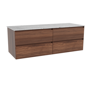 Balmani Mitra zwevend badkamermeubel 150 x 55 cm notelaar met Stretto enkel of dubbel tablet in marmer carrara