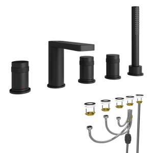 Blaufoss Sonic 5-Loch Badewannenrandarmatur: Schwarz matt, mit Brausekopf