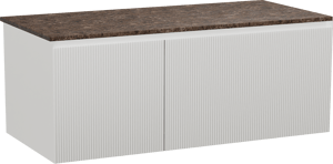 Balmani Fila hängendes Möbelstück Set: 120 x 55 cm, Weiß matt, mit Stretto Einzel- oder Doppel Waschtischplatte, Marmor, Dark Emperador, Vertikale symmetrische gerade Rippe