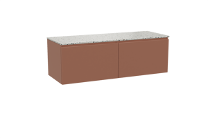 Balmani Sfera hängendes Möbelstück Set: 150 x 55 cm, Cotto, mit Stretto Einzel- oder Doppel Waschtischplatte, Terrazzo in Weiß/Schwarz matt