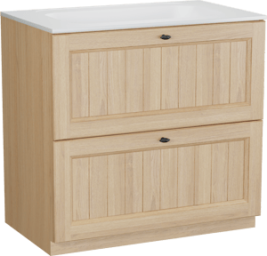 Balmani Lemon meuble salle de bains à poser 90 x 55 cm, placage chêne naturel avec Tablo Strada plan simple en blanc mat