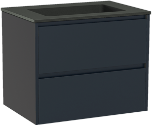 Storke Seda zwevend badkamermeubel 75 x 52 cm nachtblauw met Scuro enkele wastafel in kwarts mat zwart