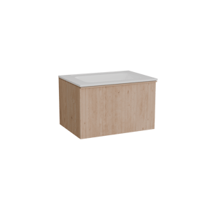 Balmani Forma meuble salle de bains suspendu 75 x 55 cm chêne naturel avec Tablo Strada plan simple en marbre composite blanc brillant, Nervure droite symétrique verticale
